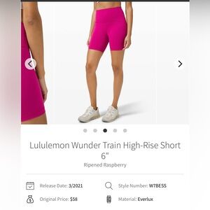 🍋 Lululemon Wunder Train High-Rise Short 6"
Ripened Raspberry size 6🍋